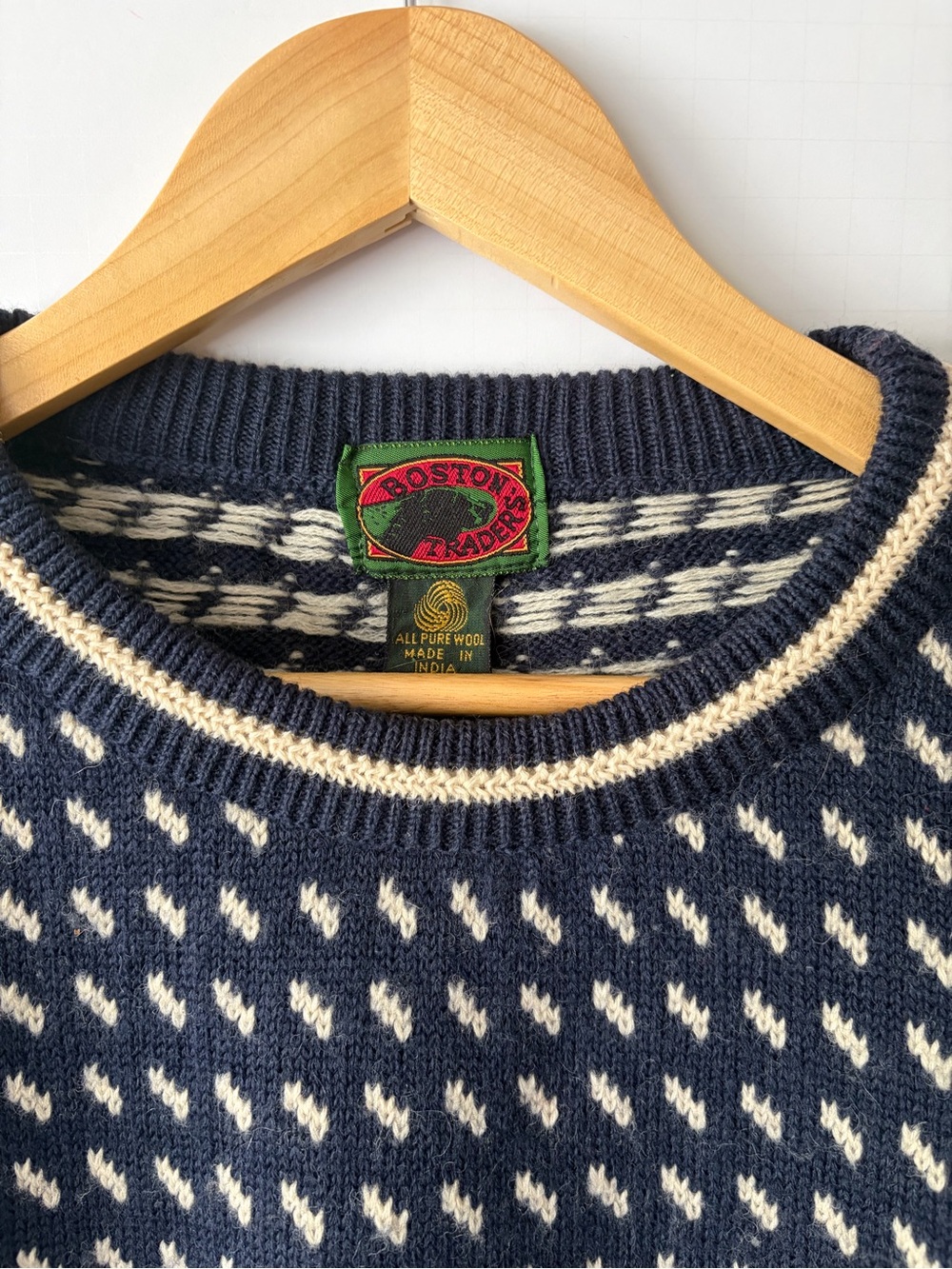 Boston Traders Navy Birdseye Wool Crewneck Sweater Fisherman Vintage Sweater XLT - Picture 2 of 6